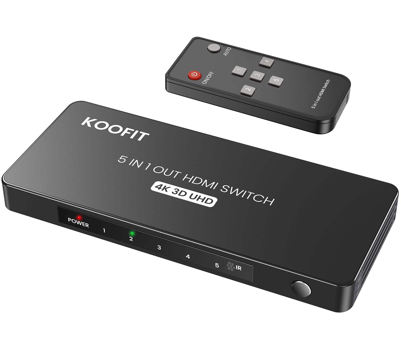 Przełącznik HDMI 5 wejść 1 wyjście, przełącznik rozdzielacz HDMI 4K z pilotem, automatyczny przełącznik obsługuje 4K 3D UHD HDR dla PS5, PS4, PS3, Roku, DVD, Blu-ray, Xbox, PC, TV