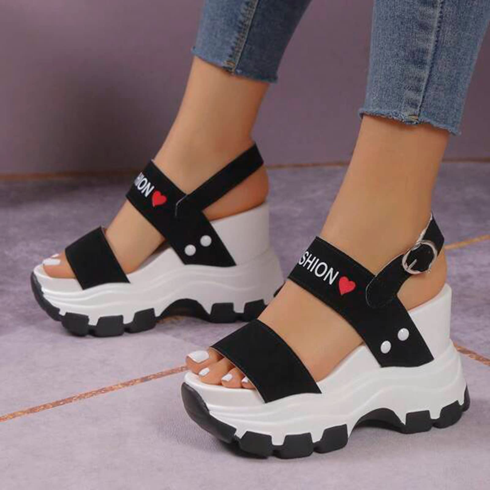 Sandalias con Cuña Chanclas Mujer Plataforma Sandalias de tacón con pendiente para mujer gruesa puntera expuesta elevada tacones altos pendiente Plataforma Comodas Vestir