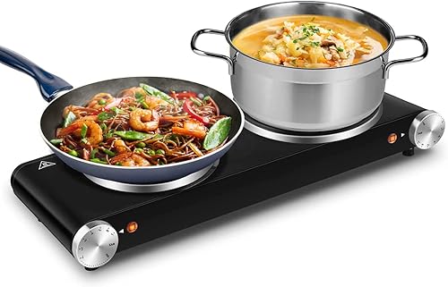 Placas calientes portátiles de doble quemador, estufa eléctrica de 1800 W para cocinar