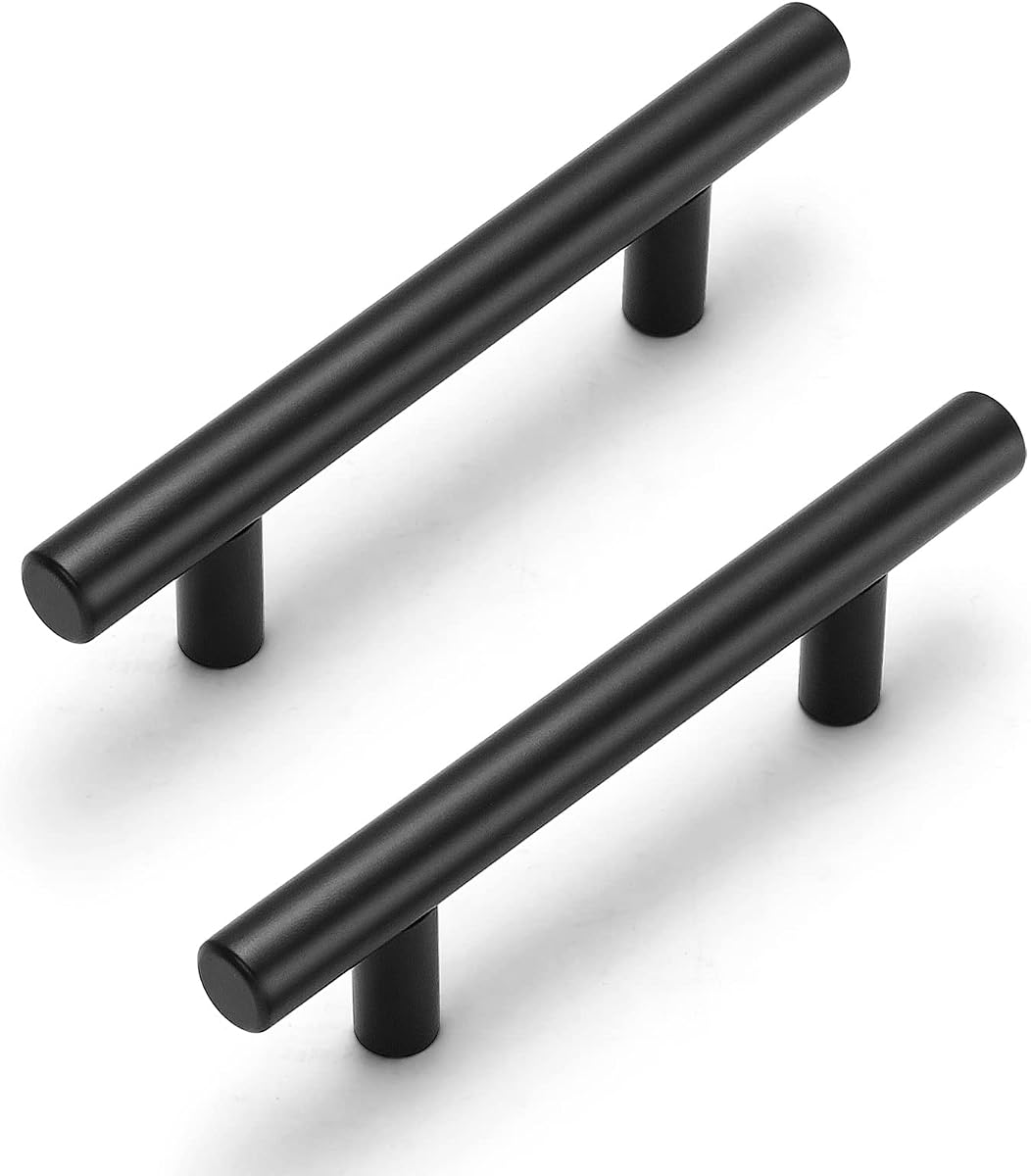 Estmoon - Juego de 30 manijas para gabinetes, color negro mate, con orificio central de 3 pulgadas, manijas para gabinetes de cocina de acero inoxidable, manijas de cocina negras para gabinetes y cajones, centros de orificios de 76 mm