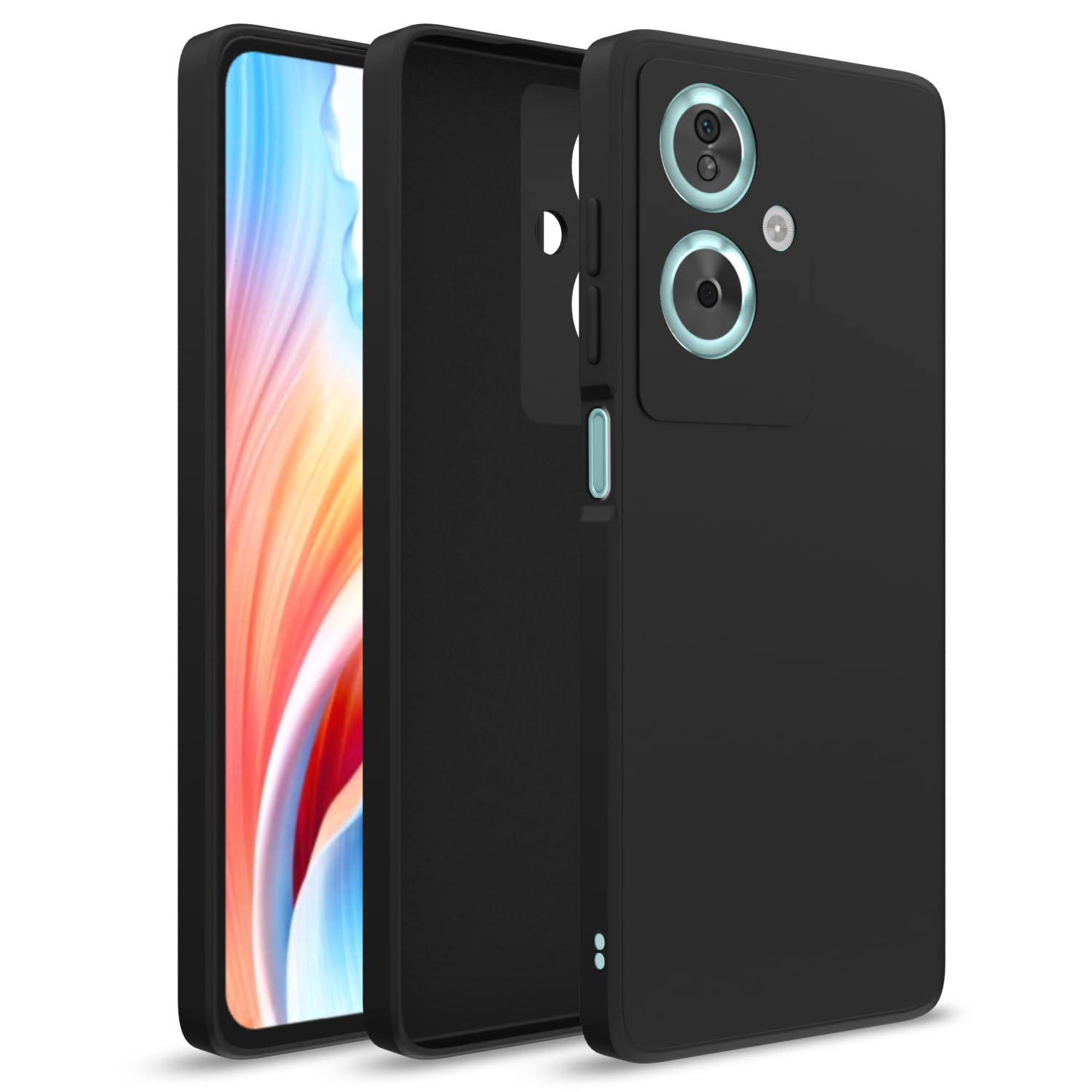 Amazon Basics Back Cover for Oppo A79 5G | Shockproof | Soft Matte Liquid Silicone | Camera Protection Bumper Case (Black)