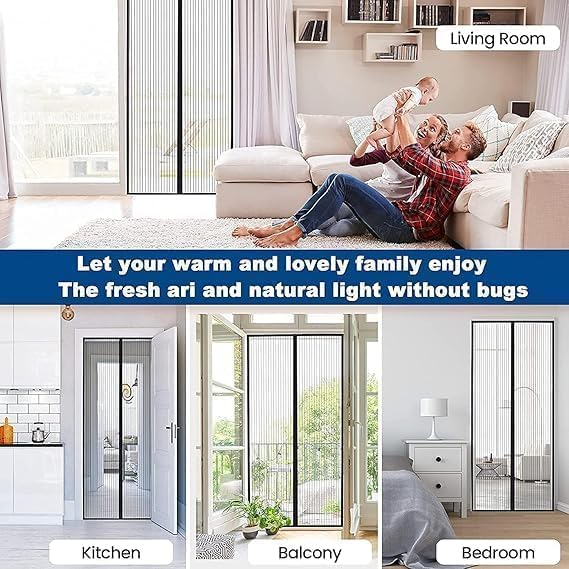 Image of Magic Mesh Magnetic Mosquito Screen Door Net | Curtain with Magnets | Reinforced Polyester Mesh | Curtain Back Door Mesh with Full Frame Hook & Loop