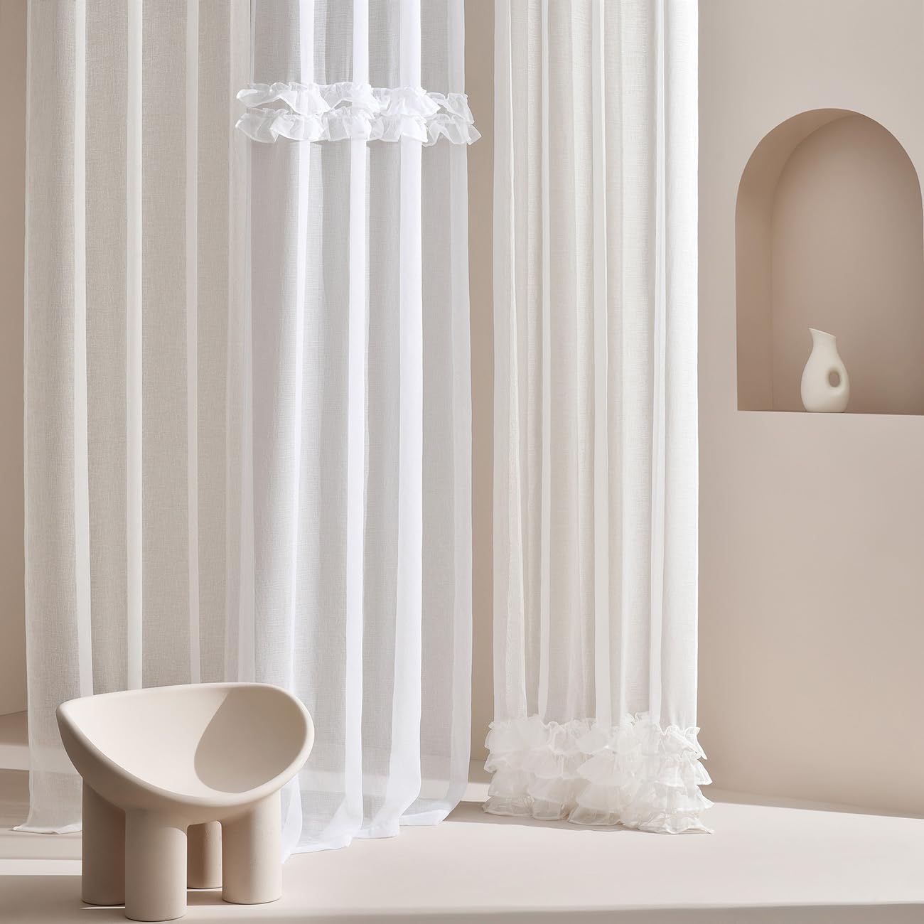 room99 Gardine mit Kräuselband Flavia 400 x 250 cm Breite x Höhe Wohnzimmer Transparent modern Vorhang Schal Wohnzimmer Schlafzimmer für Schienensystem Weiß Rüsche, 1 Stück
