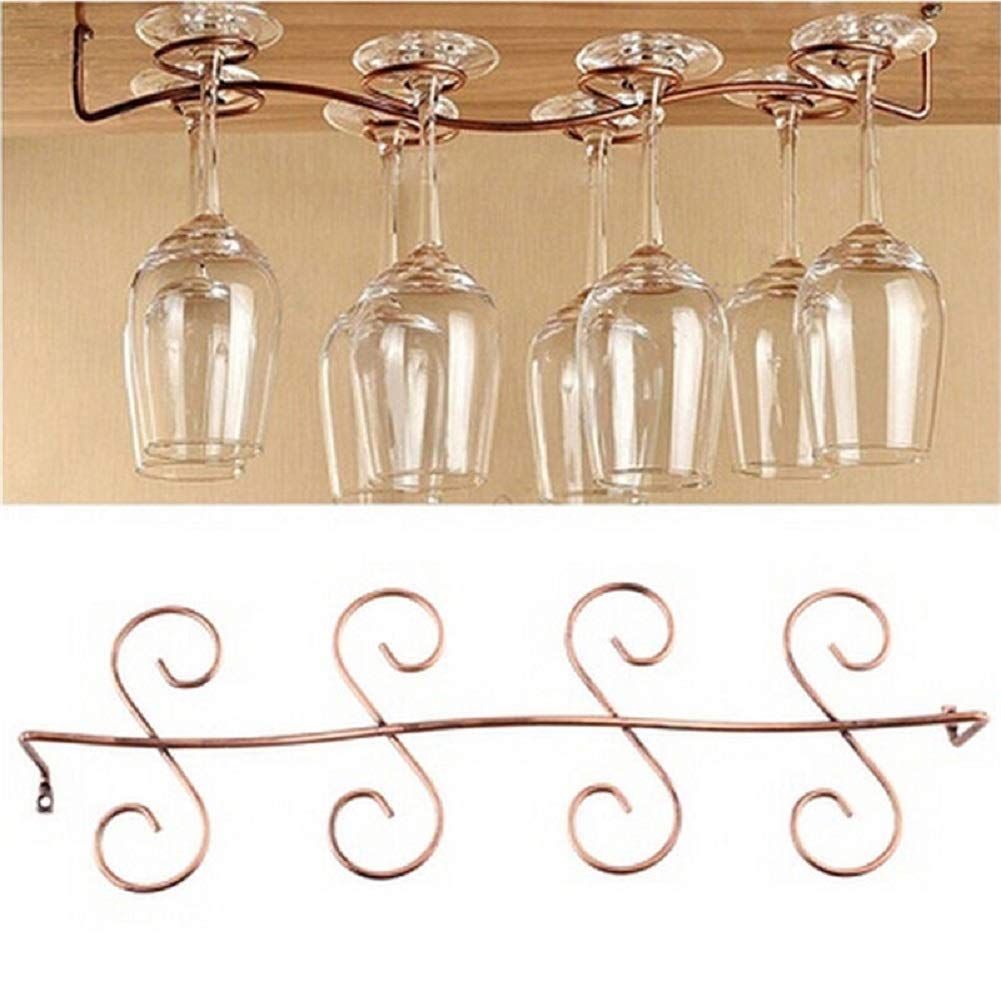 DBYAN Under Cabinet Wine Glass Rack Stemware Holder,Vintage Style Bronze 8 Glasses Stainless Steel Wall-Mounted Hanging Wine Glass Hanger for Bar Home Cafe