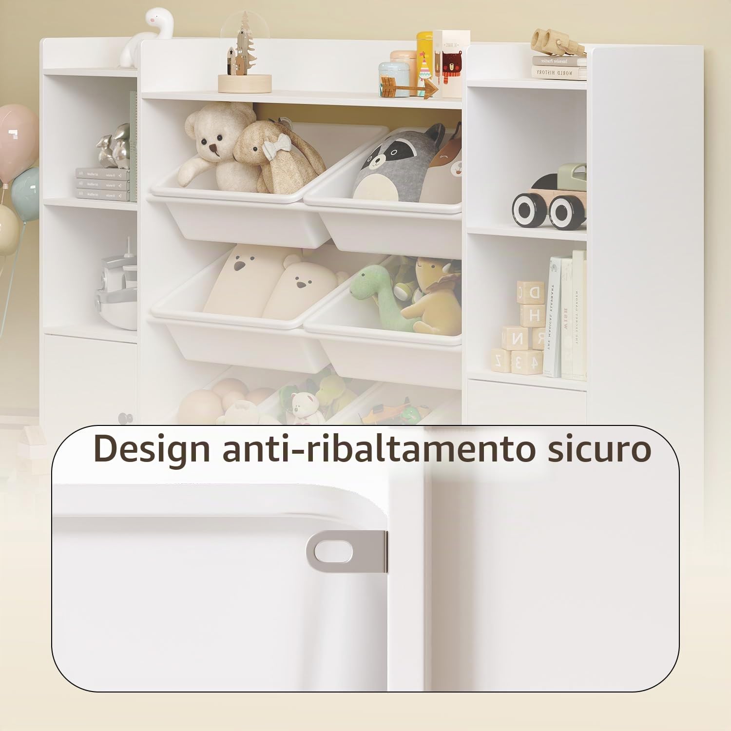 Scaffale per bambini 3 in 1, Mobiletto per giocattoli, Scaffale per giocattoli, Libreria con 8 contenitori rimovibili, Organizzatore per giocattoli per cameretta, Sala giochi, Asilo Nido, Came
