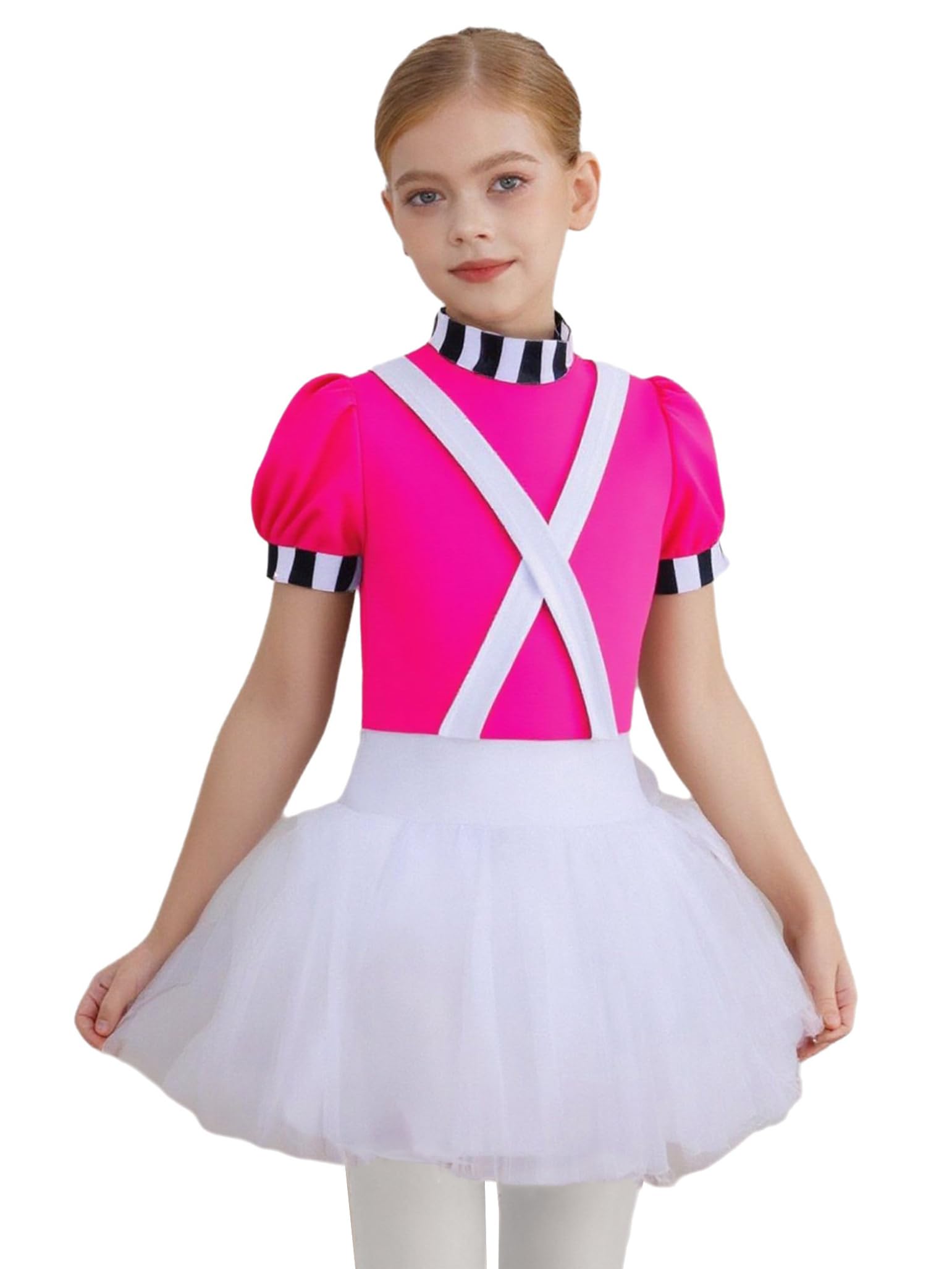 Moggemol Girls Chocolate Factory Worker Halloween Costume Kids Candy Movie Character Tutu Dance Dress Hot Pink 5-6 Years
