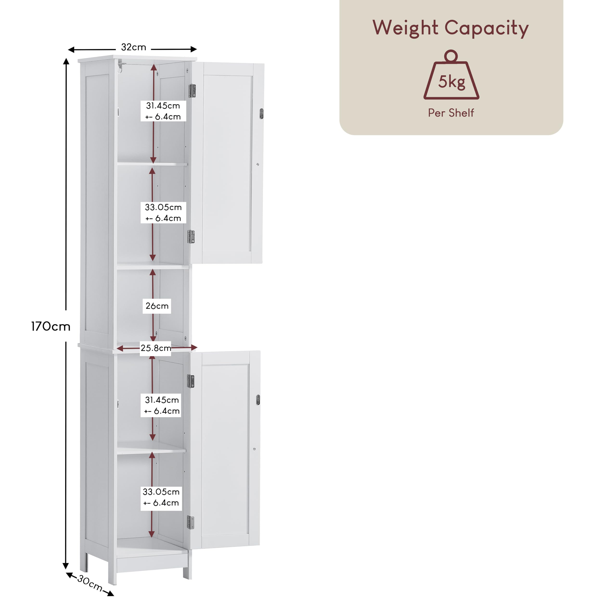 Bath Vida Priano Armoire de Salle de Bain avec Placard de Rangement sur Pied en Bois Blanc
