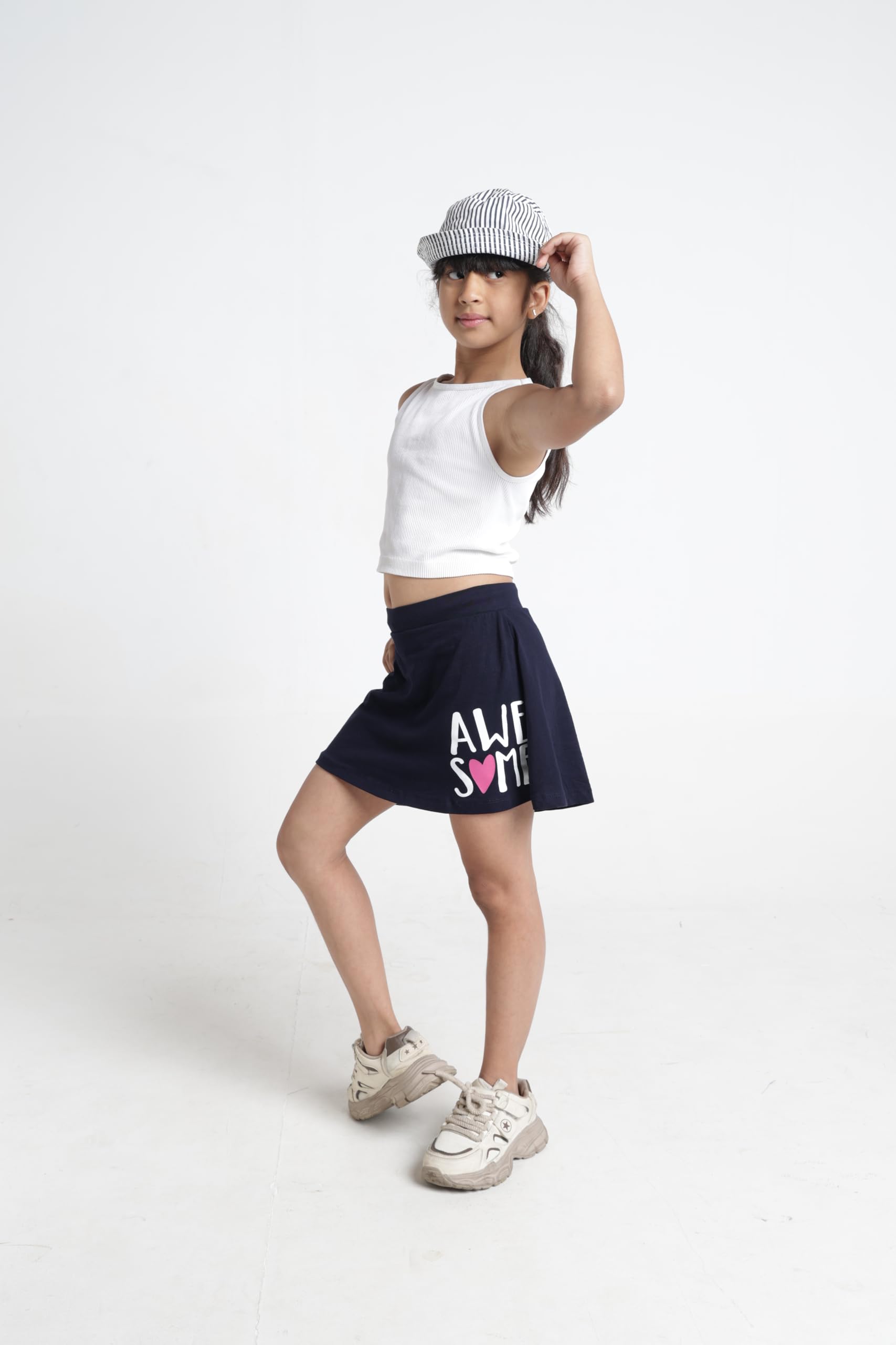T2F Falda patinadora sobre la rodilla para niña con pantalones cortos interiores Tejido suave 100% algodón transpirable Talla súper suave para la máxima comodidad y seguridad