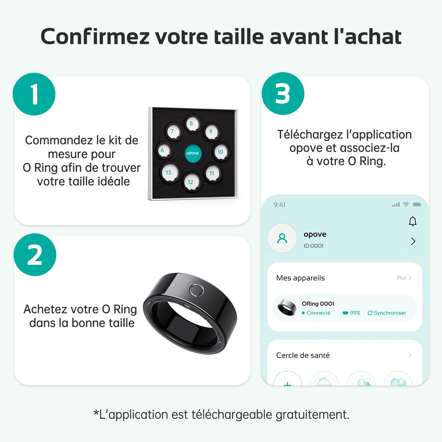 opove Bague Connectée Smart Ring,Tracker Fitness sans Abonnement 8-12 Jours d’autonomie/Suivi Sommeil/Fréquence Cardiaque & Stress/Santé Féminine, iOS & Android,Noir-9