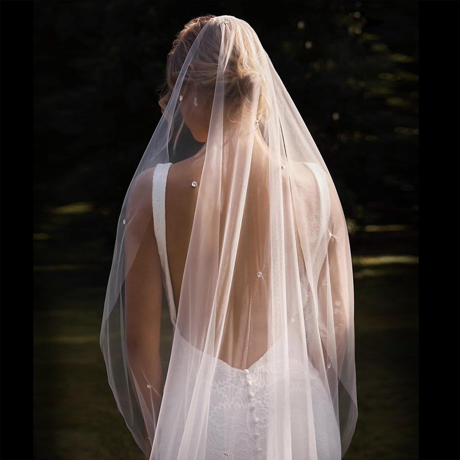 LXURY Velo da Sposa Monostrato Lungo A Strascico Romantico Strass Cattedrale Con Pettine Semplice Elegante Accessorio Per Matrimonio Da Donna, Bianca, 100cm×160cm