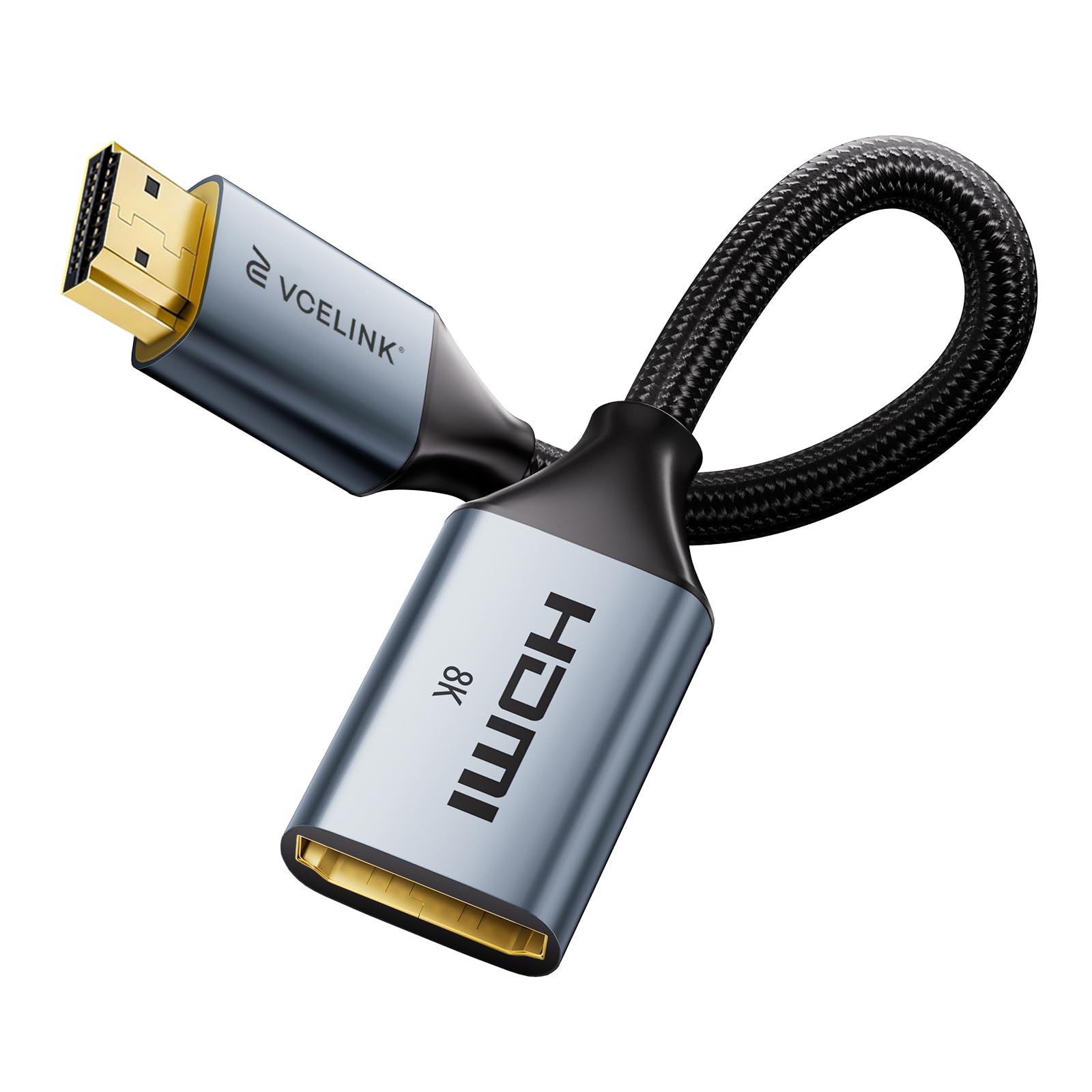 VCELINK HDMI Verlängerungskabel (18cm), 8K@60Hz und 4K@120Hz HDMI 2.1 Verlängerung Kabel Stecker Für Tv Stick Ultra Highspeed auf Buchse Adapter-Verlängerungskabel, 1 Stück