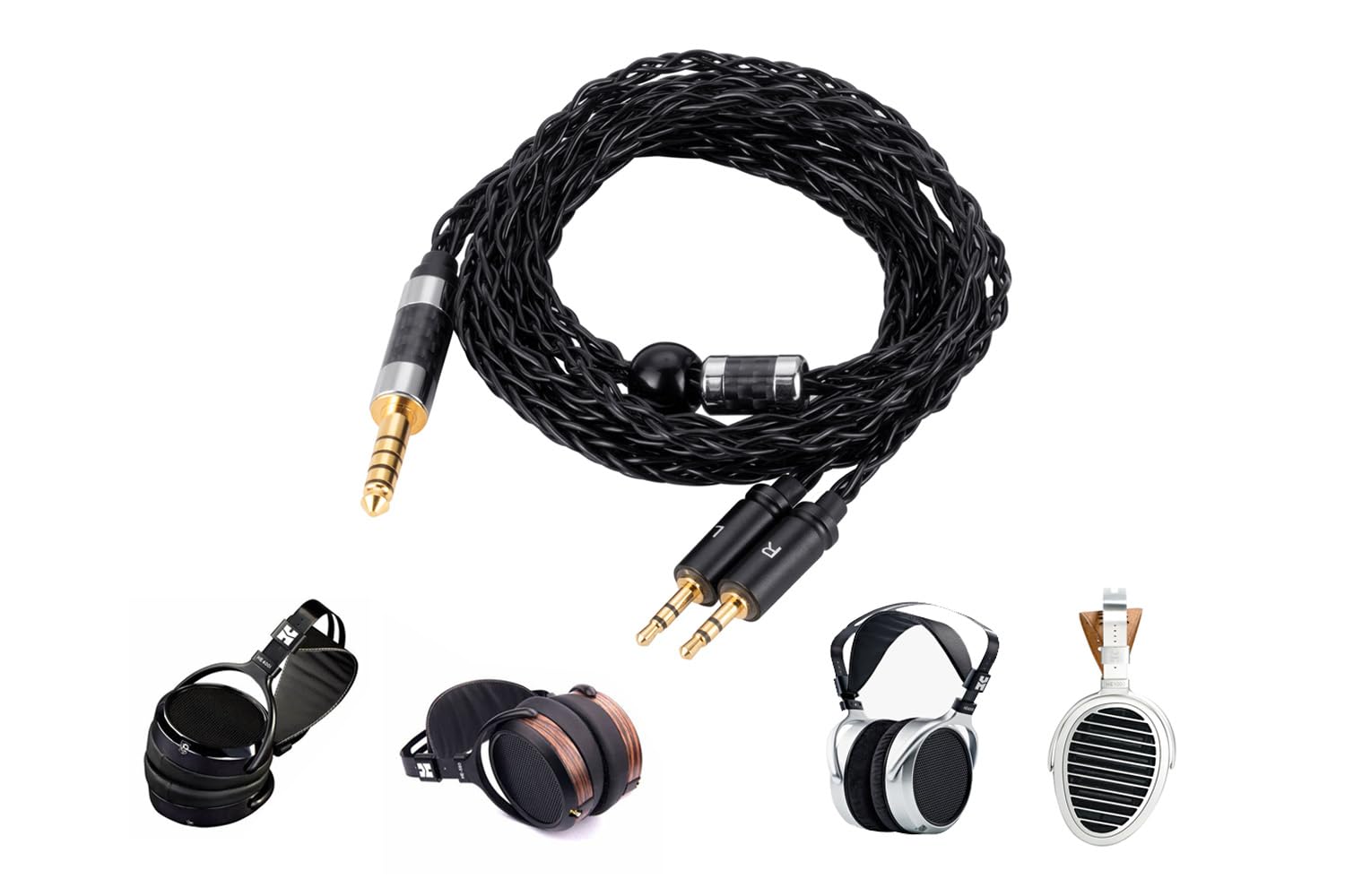 4,4 mm symmetrisches auf duales 2,5-mm-audiophiles Kabel, 8-adriges OCC-Kabel versilbert, kompatibel mit HE400S, HE-400i (2,5-mm-Steckerversion), HE560, HE-350, HE1000 Kopfhörer, HiFi-Upgrade (1,3 m)