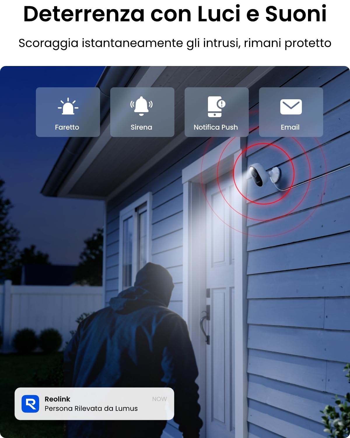 Reolink 2K 4MP Telecamera Wi-Fi Esterno con Spotlight, Camera WiFi Dual-band 2,4/5GHz, Rilevamento Smart Persone/Veicoli/Animali con Avvisi Istantanei, Audio Bidirezionale, Archiviazione Locale, Lumus