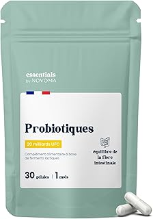 Probiotique Flore Intestinale, 20 Milliards UFC/Jour, Probiotiques Lactobacillus Gasseri + Rhamnosus + Bifidobacterium, Équilibre du Microbiote, 30 Gélules Vegan, Fabriqué en France