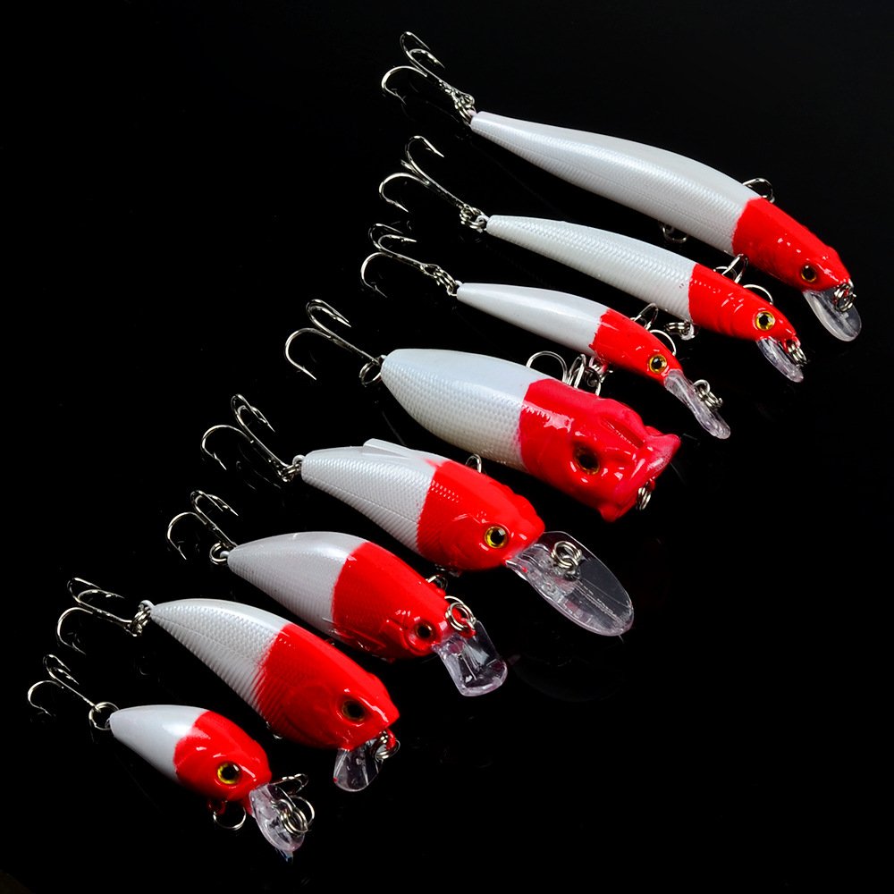 LENPABY 8pcs red Head White Body Bait Suit Mino POA Rock Mixed Size Fishing Tackle Bait Fishing Lures Kit Fishing Tackle Box : Sports & Outdoors