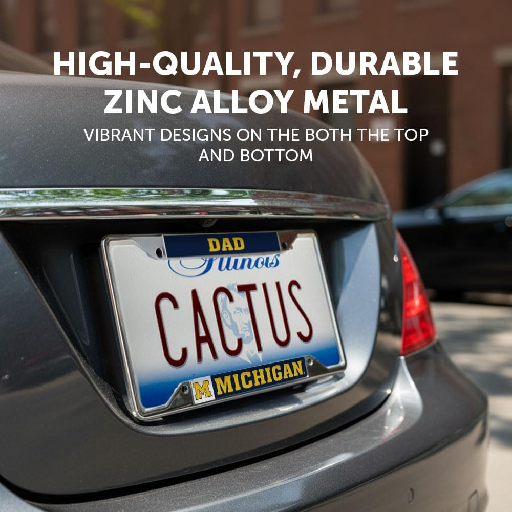 Desert Cactus University of Michigan Car Accessories Wolverines Metal License Plate Frame and Tag Holder for Front or Rear of Car (Dad)