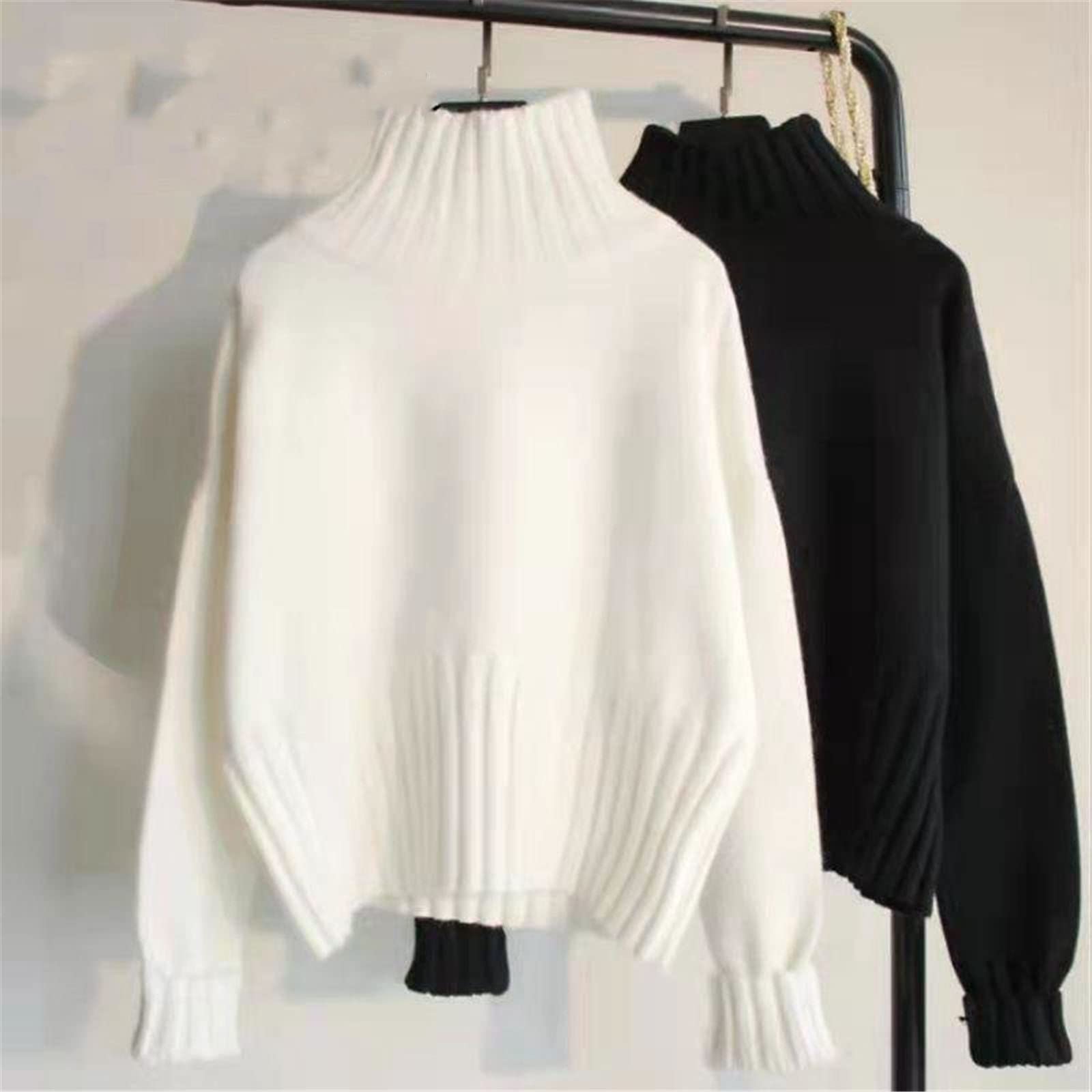 Sweejim Rollkragenpullover Gestrickter Weicher Pullover Damen Lockerer Herbst Winter
