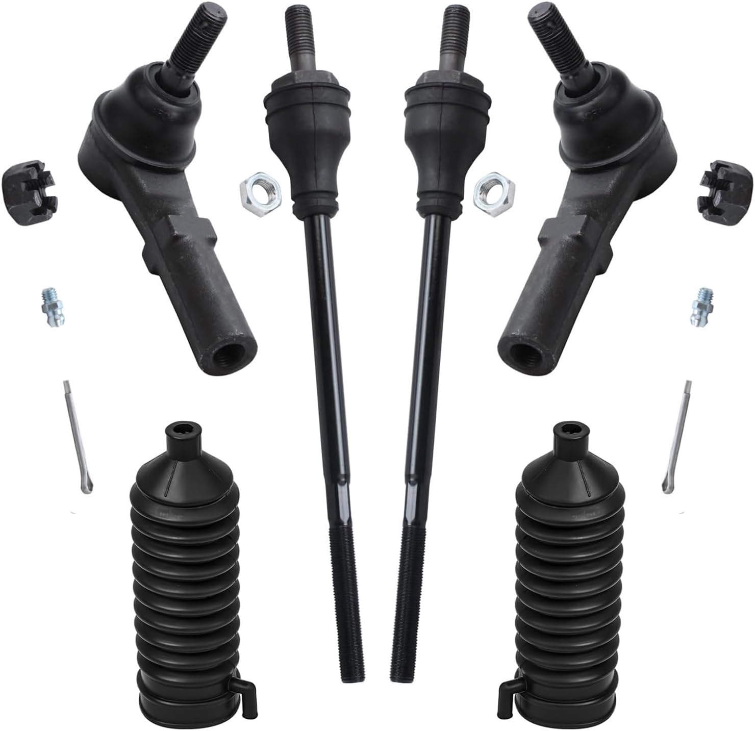 Detroit Axle - Front 6pc Tie Rods Kit for 2003-2019 Chevy Express GMC Savana 2500 3500, 4 Tie Rod Ends 2 Boots 2004 2005 2006 2007 2008 2009 2010 2011 2012 2013 2014 2015 2016 2017 2018 Replacement