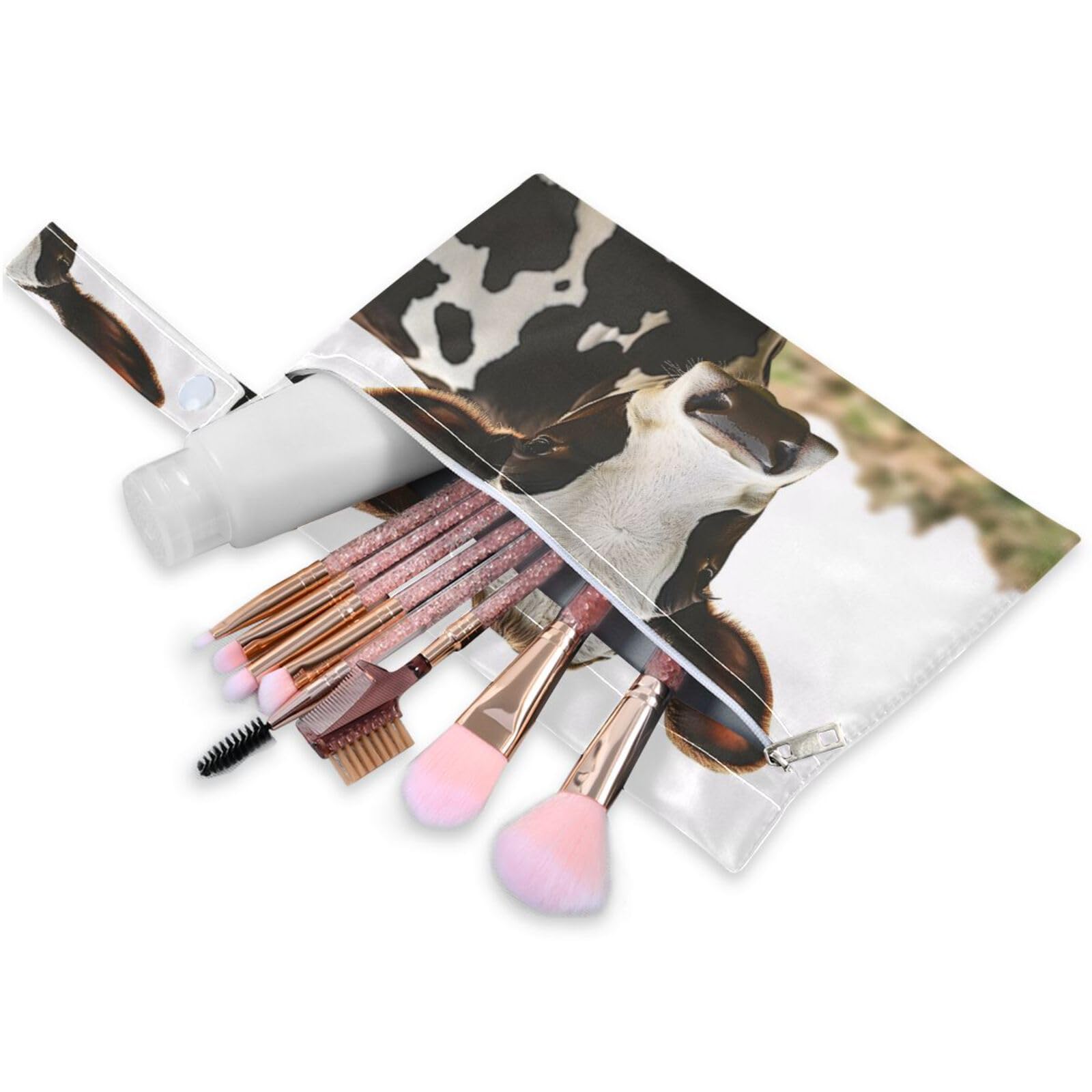 Takiito Milk Cow 2 Pcs Wet Dry Bags for Cloth Diapers, Waterproof & Reusable Wet Bag for Nursery Beach Pool Gym with Two Zippered Pockets