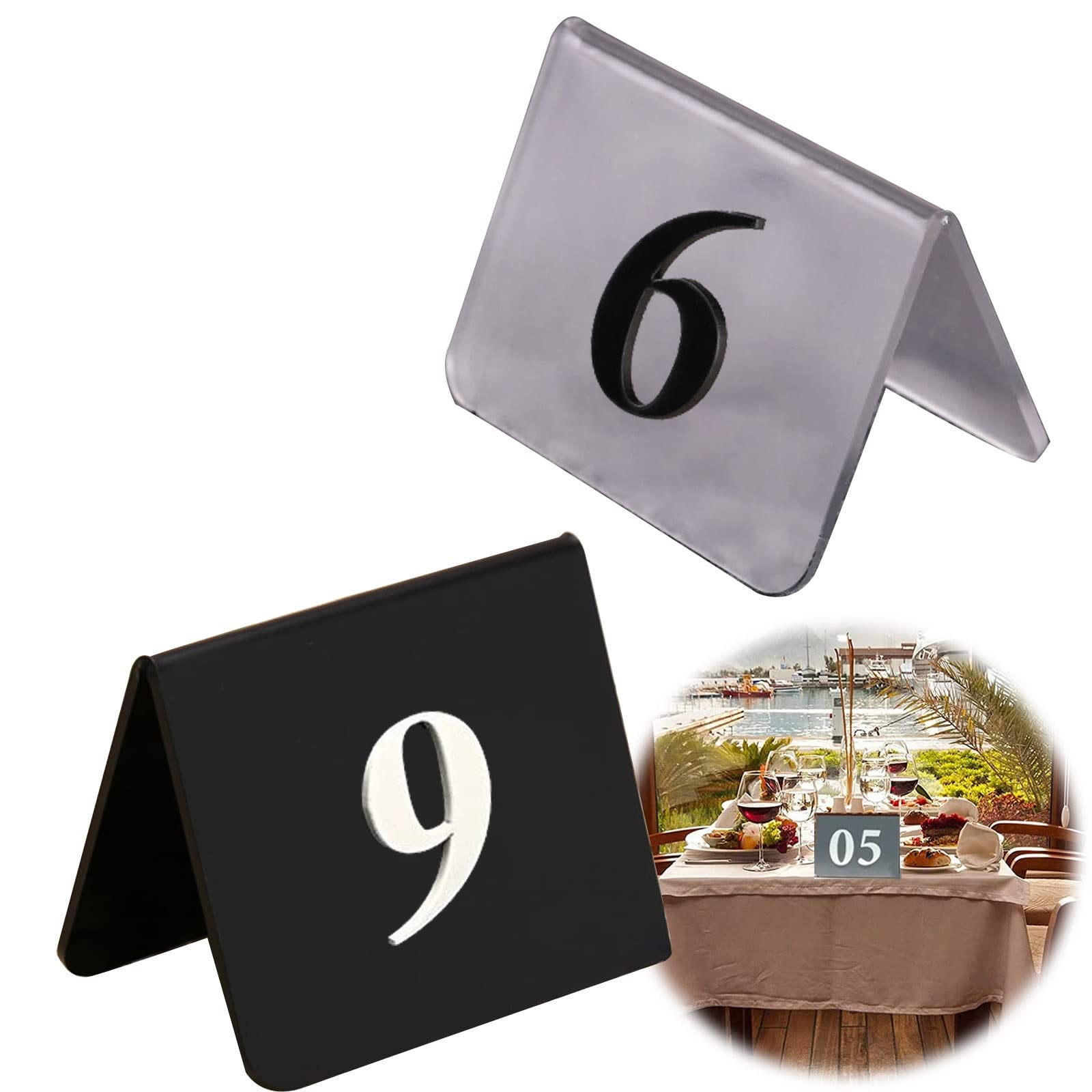MYUYEE Restaurant Cards Plate, Acrylic Table Number Card, 3D Digital, Transparent, Black Frosted Place Cards, For Rustic Receptions, Banquets, Cafés, Restaurants, Hotel