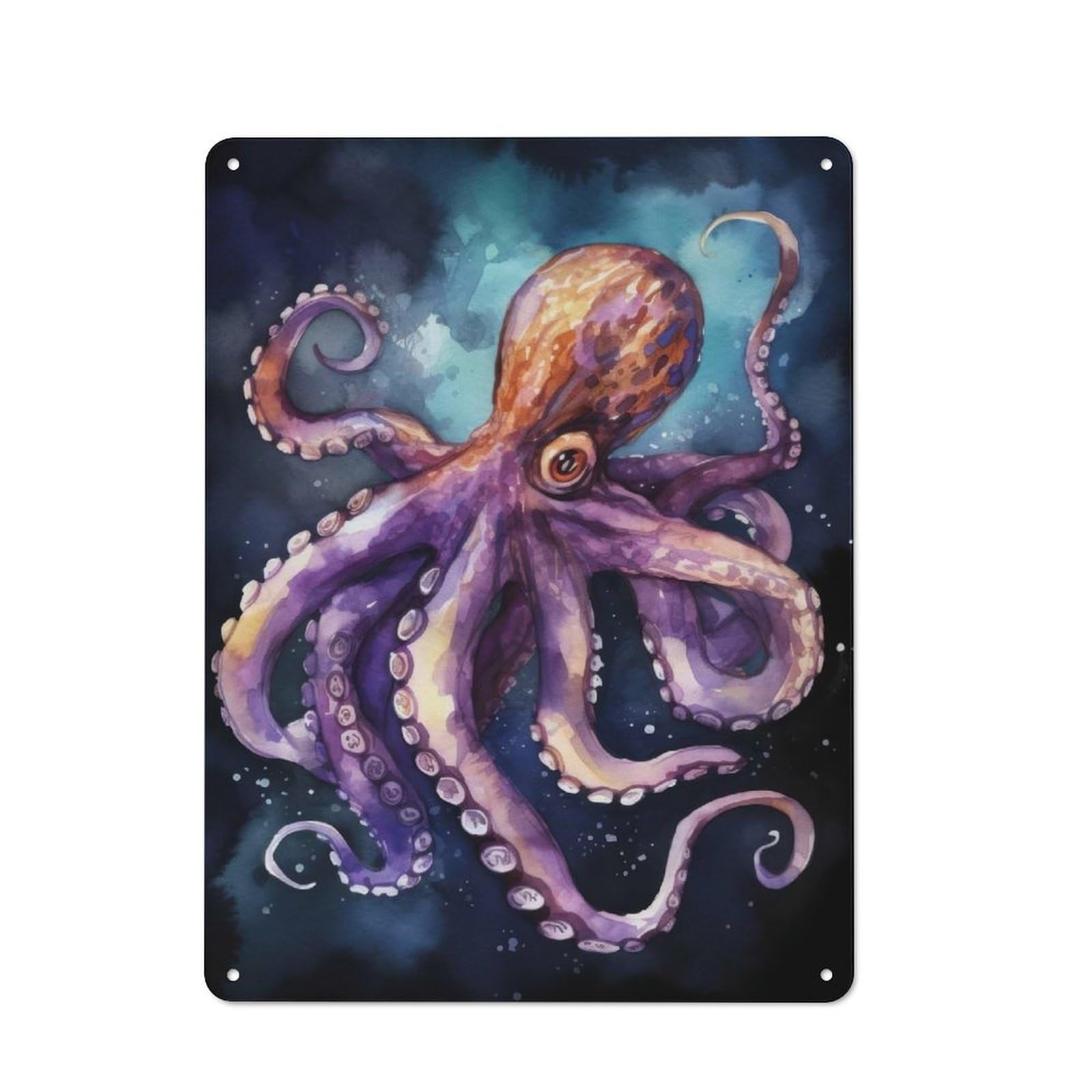 Junmoney Watercolor Octopus Vintage Metal Wall Sign 40X30cm For Bar Or Restaurant, For Kitchen, Dining Room And Home Bar Wall Decor
