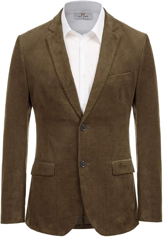 PJ PAUL JONES Mens Corduroy Blazer Jackets Slim Fit Two Button Casual Sports Coat