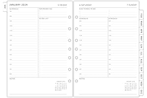 Classic 5.5"x8.5". 2024 Day Calendar 2021 Page A Day, 7-Hole Punched Planner Refills