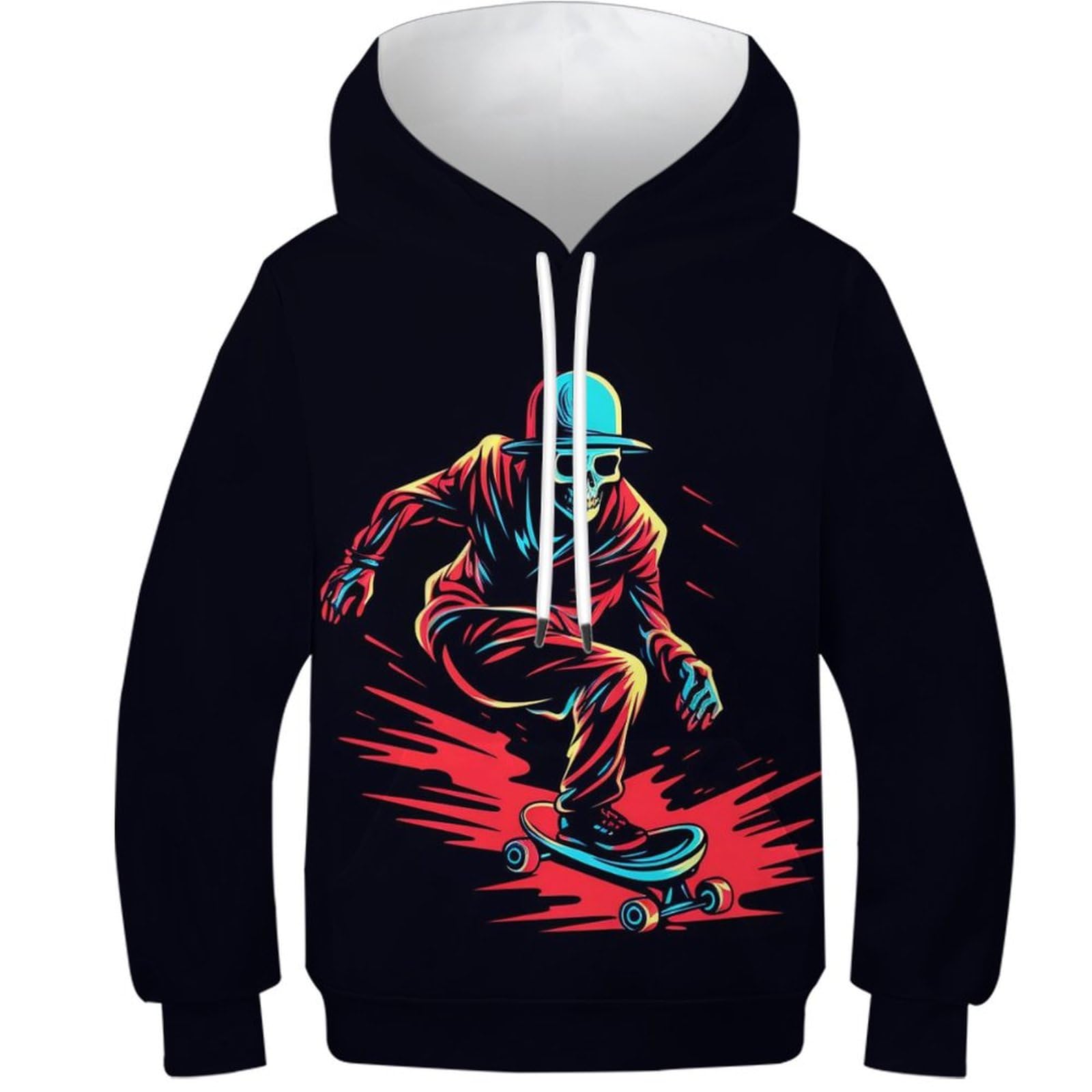 KKOLASXZE 3D Printed Skateboard Skull Athleisure Hoodie Hooded Sweatshirt Pullover Men/Women Ong Sleeve Tops for Teens 9-11Y