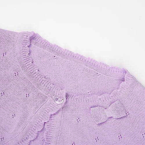 Image of Girls Cardigan Knit Sweater Long Sleeve Cropped Cardigan Girls Shawl Cover up (Purple, 140)