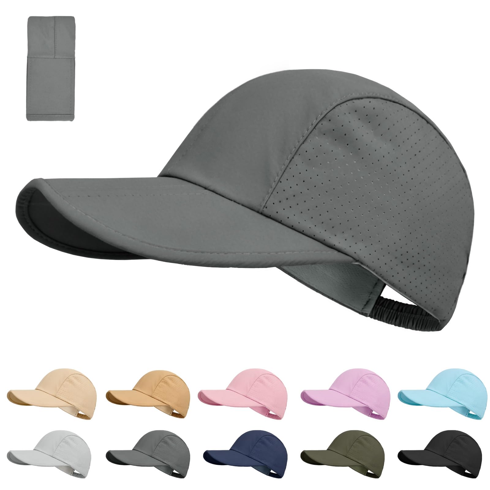 Foldable Baseball Cap for Men and Women,Long Brim Breathable Baseball Hats Quick Dry Sun Protection Collapsible Portable Hat
