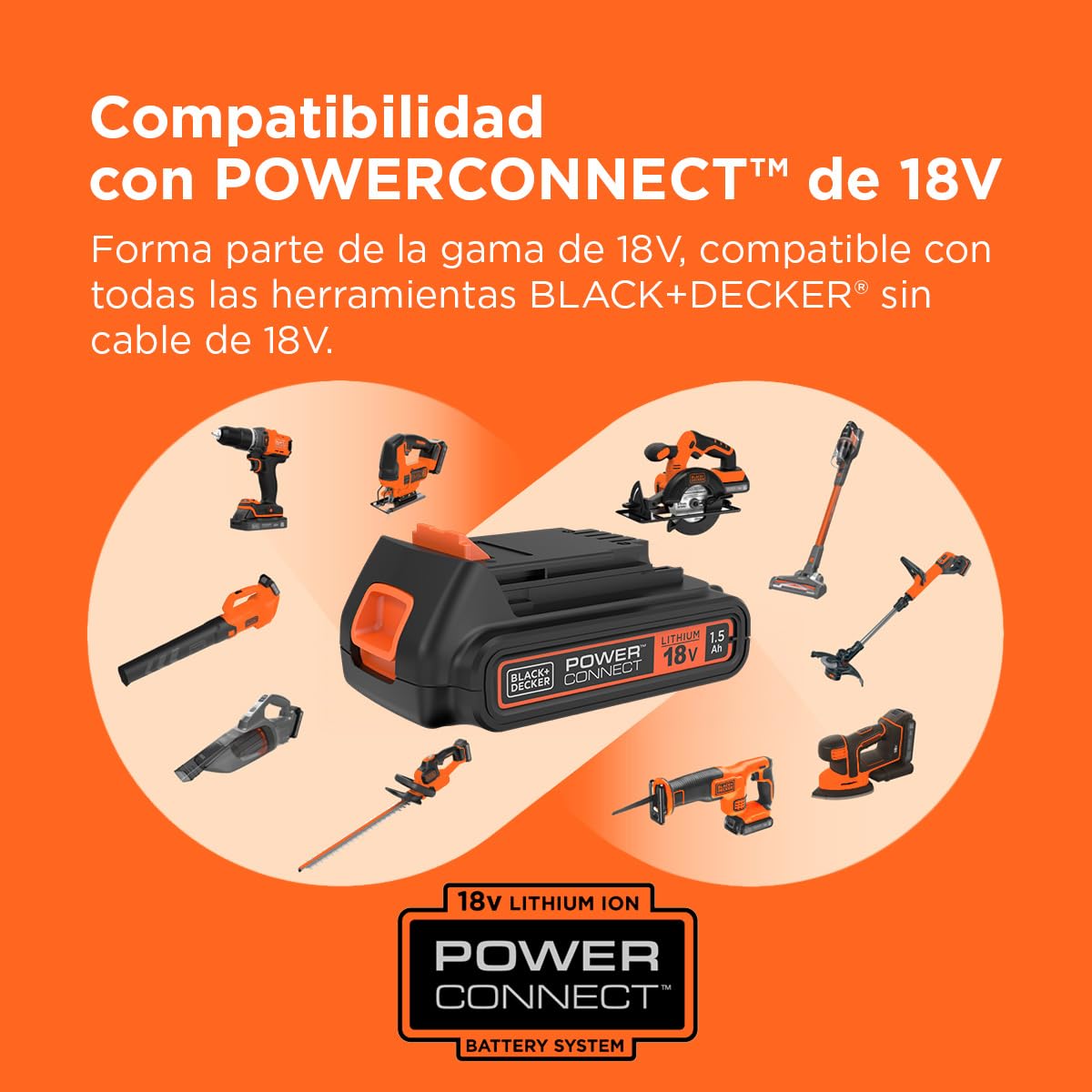 BLACK+DECKER Atornillador sin cable 18V, 37Nm par máximo, 10 posiciones de embrague, luz de trabajo LED, batería de 1,5Ah y cargador, BCD001C1-QW