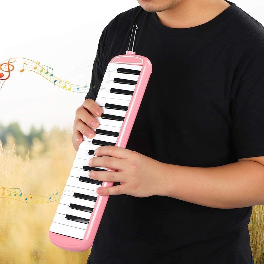 Kit Melodica a 32 Tasti, Strumento Melodica a 32 Tasti con Custodia per Bocchini per Principianti (Rosa)