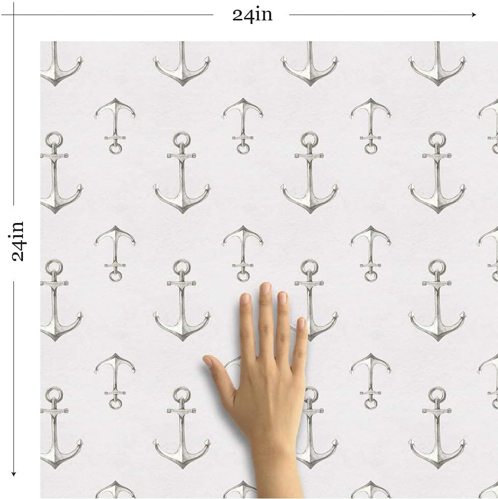 Walls By Me Peel and Stick Grey Illustration Nautical Removable Wallpaper 8599-2ft x 4ft (61x122cm)