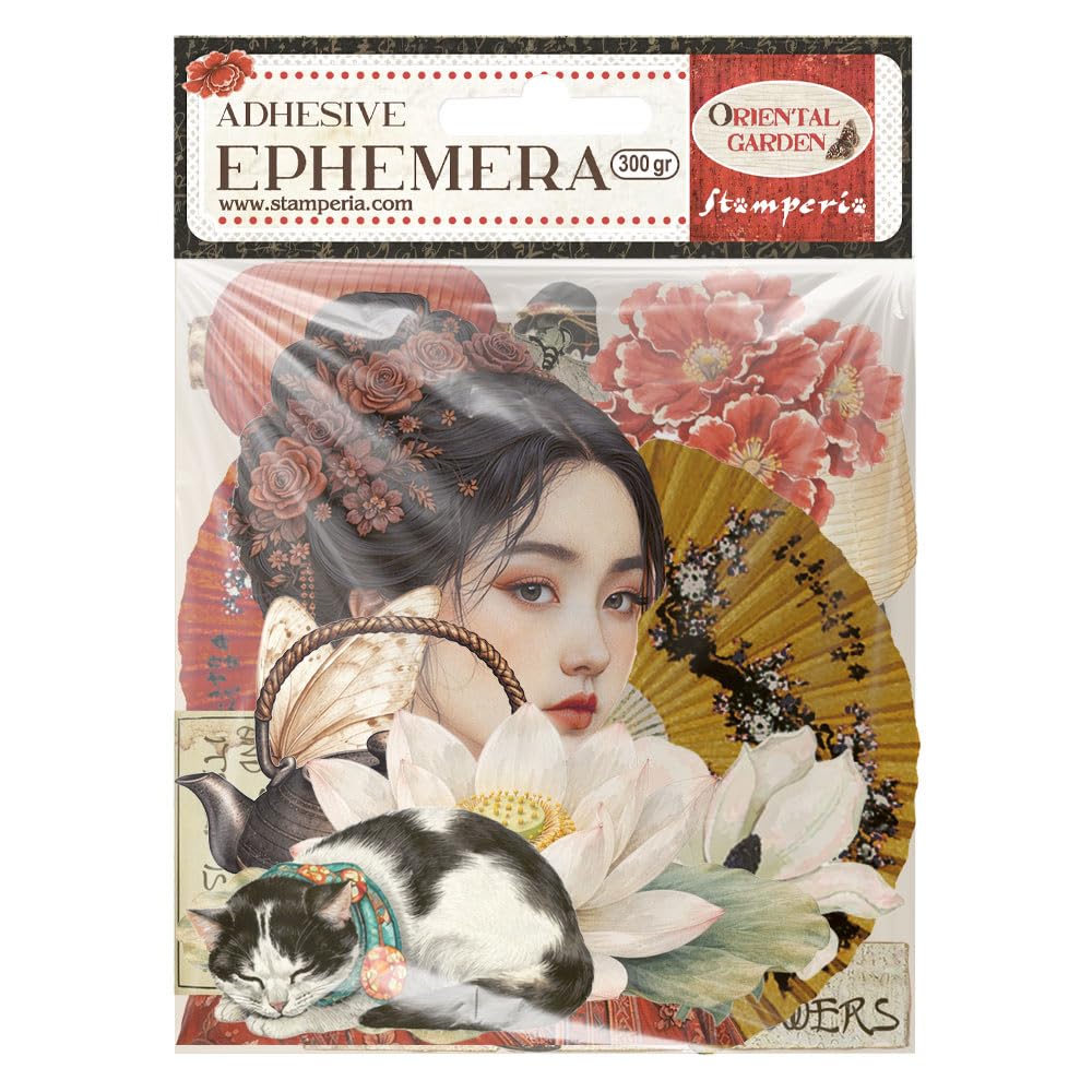 Stamperia - Ephemera for Scrapbooking, Albums, Card Making, Bullet Journalling and More, Adhesive Paper Cut Outs, Easy to Apply, Perfect for Hobbies, Crafts, and Gifting (Oriental Garden)