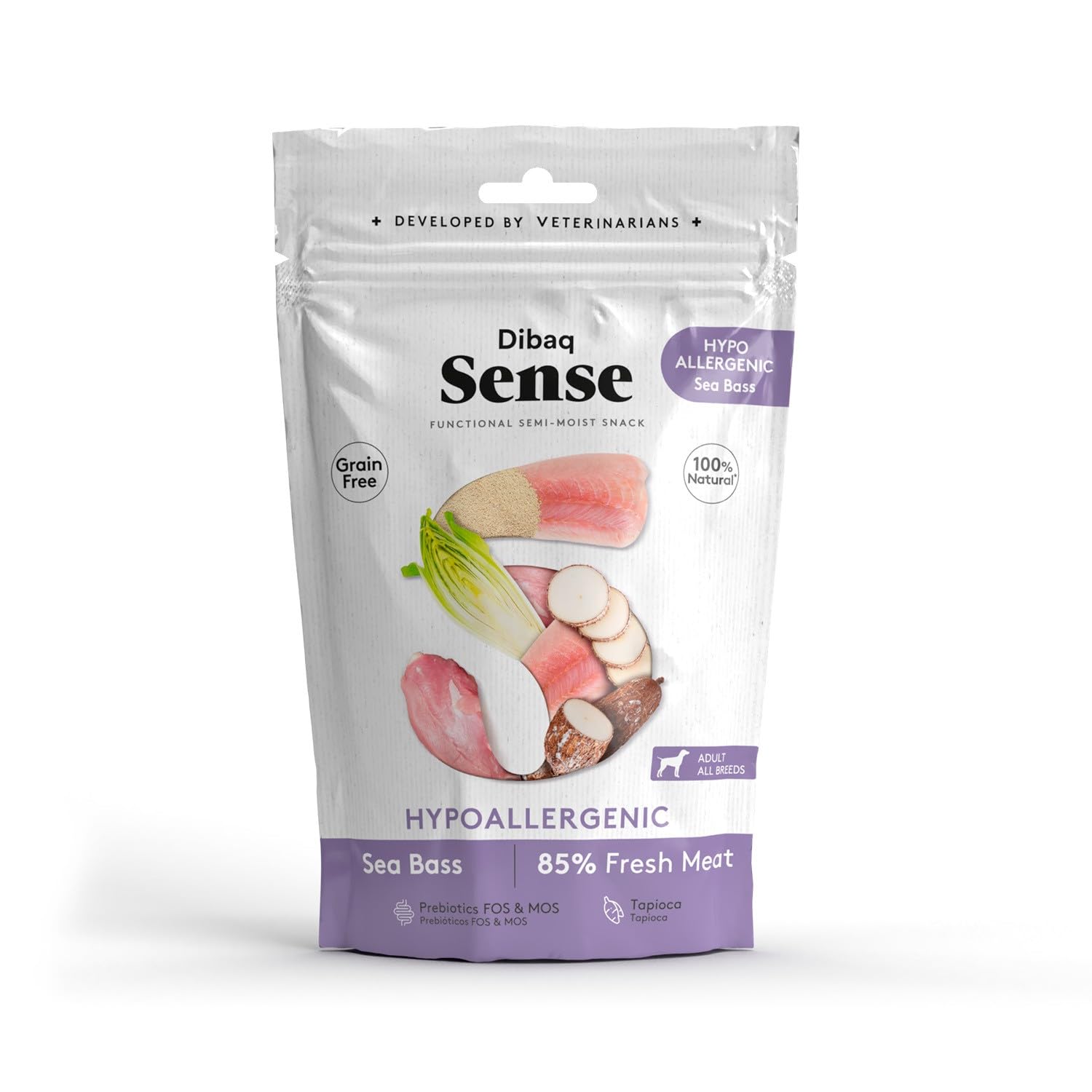 Dibaq Sense Dog, Snack pour chiens, sans grain, hypoallergénique, bar sans céréales, lot de 8 x 100 g