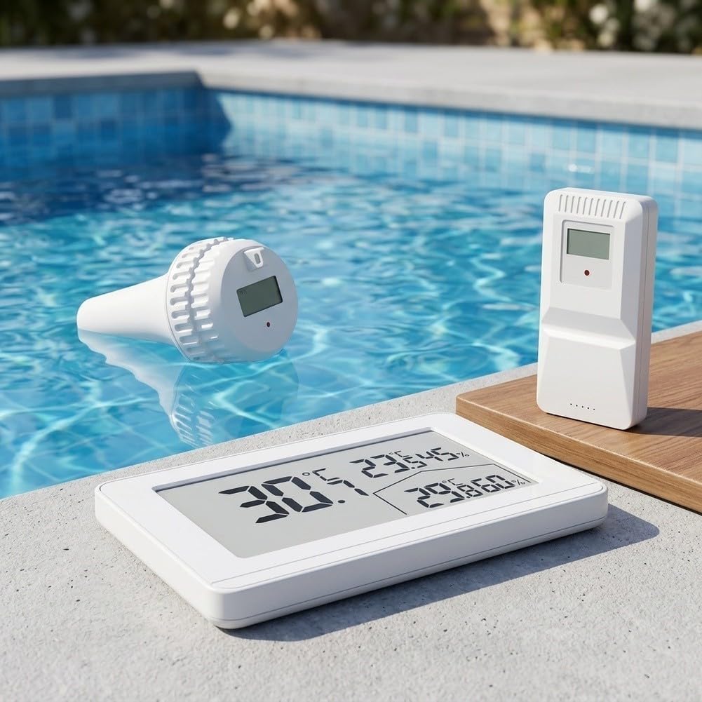 Termómetro de piscina higrómetro inalámbrico, LCD retroiluminado