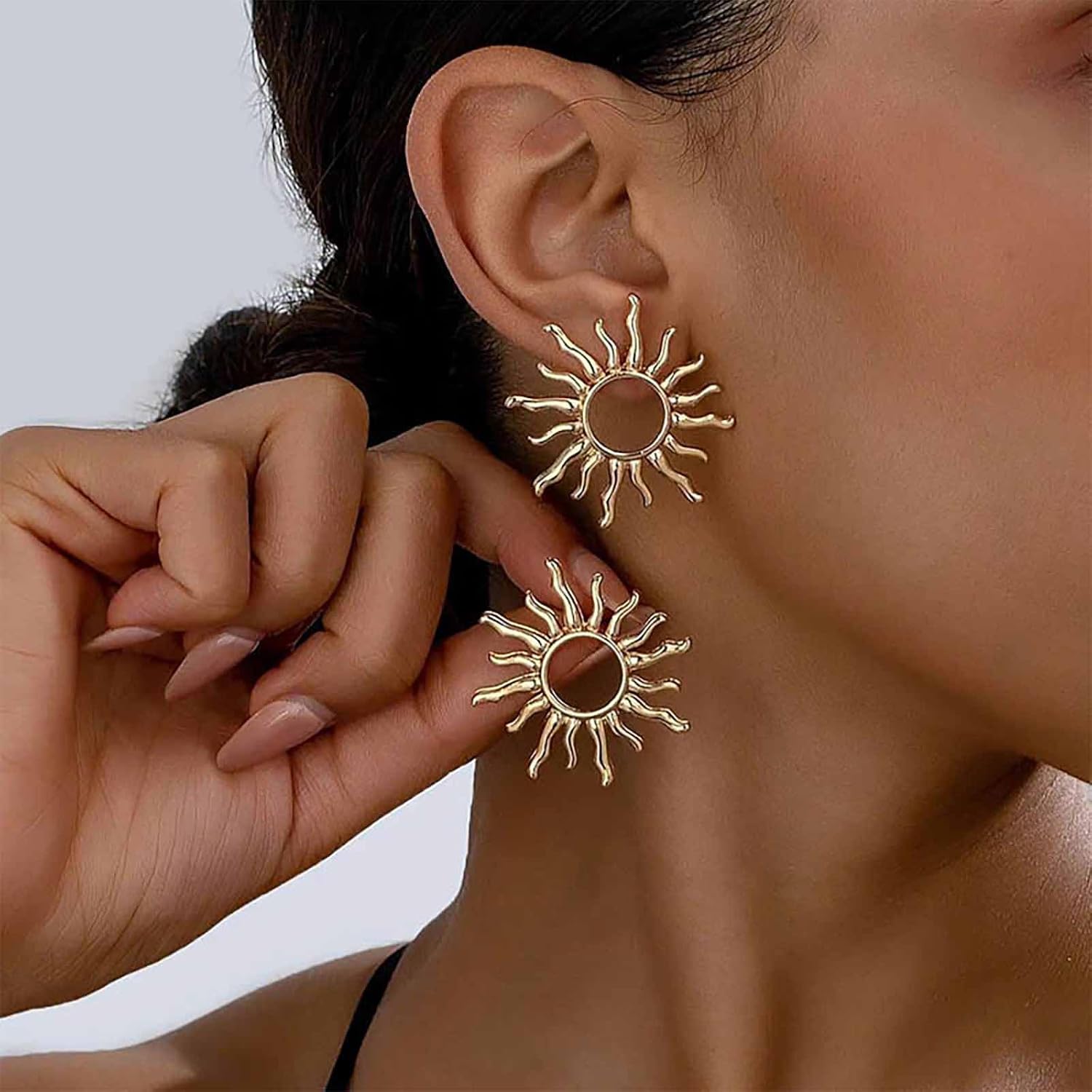 Boho Large Sun Earrings Circle Sunshine Earrings Gold Sunshine Stud Earring Sunburst Stud Earring Hollow Sun Jewelry for Women - Image 2