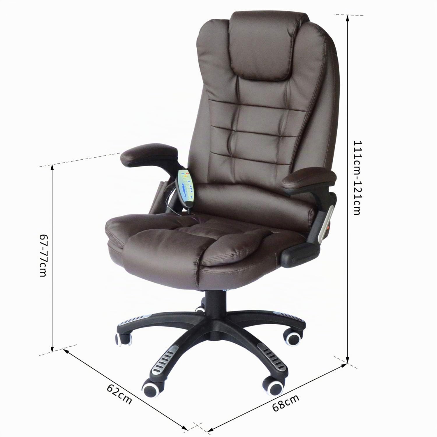 HOMCOM Silla de Oficina y Escritorio Regulable en Altura Reclinable 135° y Función Basculante Con Calefacción y Función Masaje con 5 Programas y 6 Puntos Vibratorios 62x68x111-121cm Hasta 120kg Marrón