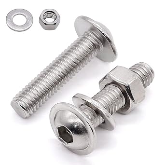 Glvaner 10 Sets M8-1.25 x 20mm Flanged Washer Button Head Socket Cap Screws & Hex Nuts & Flat Washers, 18/8 Stainless Steel 304, Fully Threaded, Machine Coarse Thread, No Coating, Plain Finish
