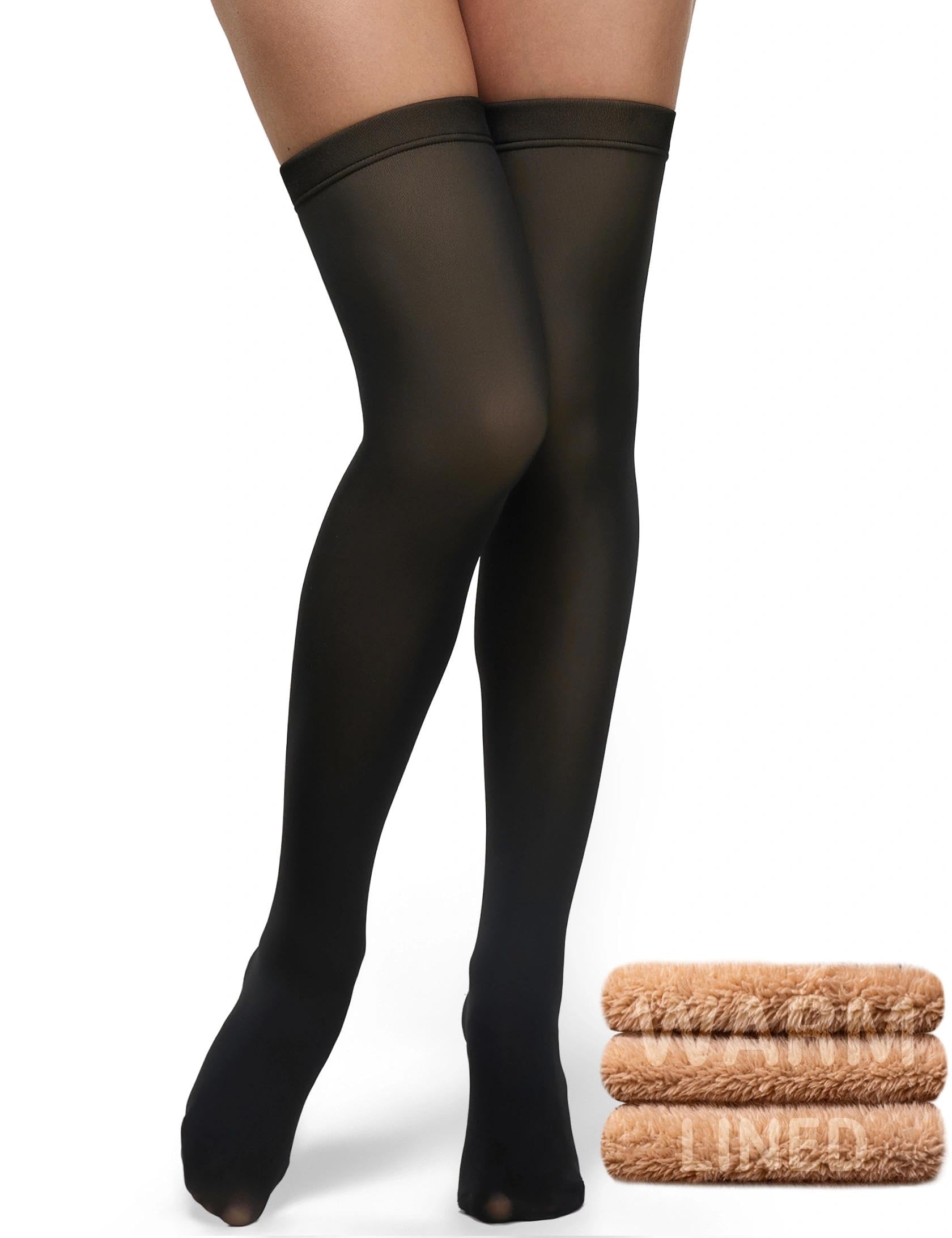 Thigh High Socks Women Over Knee Boot Stockings Fleece Lined Sheer Thick Thermal Fake Translucent Long Leg Warmers