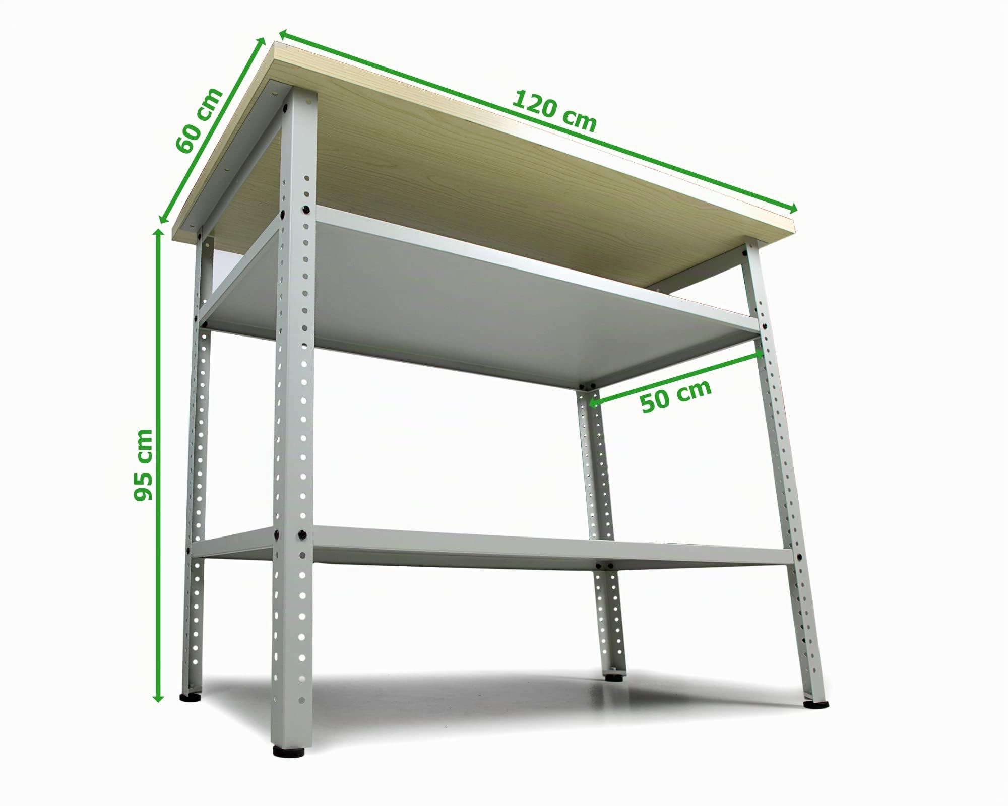 Ondis24 Ecklösung Werkbank Nobbi Pro Packtisch aus Metall, mit Arbeitsplatte, höhenverstellbare Einlegeböden, Justierfüße, Werktisch für Sparfüchse lichtgrau (95cm)