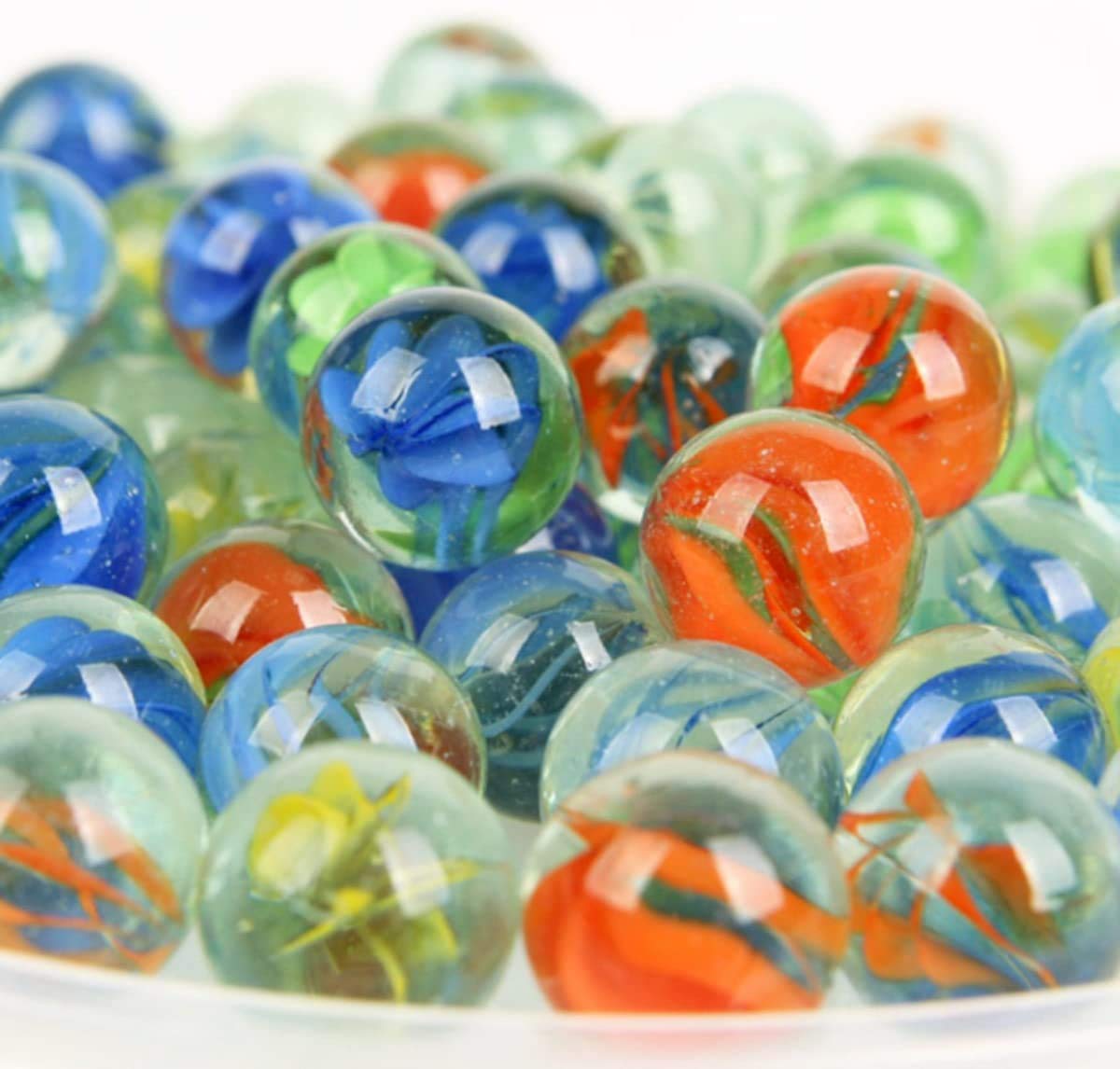 60 Billes En Verre Colorées – 50 X 16 Mm + 10 X 25 Mm, Mélange De Motifs Pour Jeux, Décoration, DIY - 7