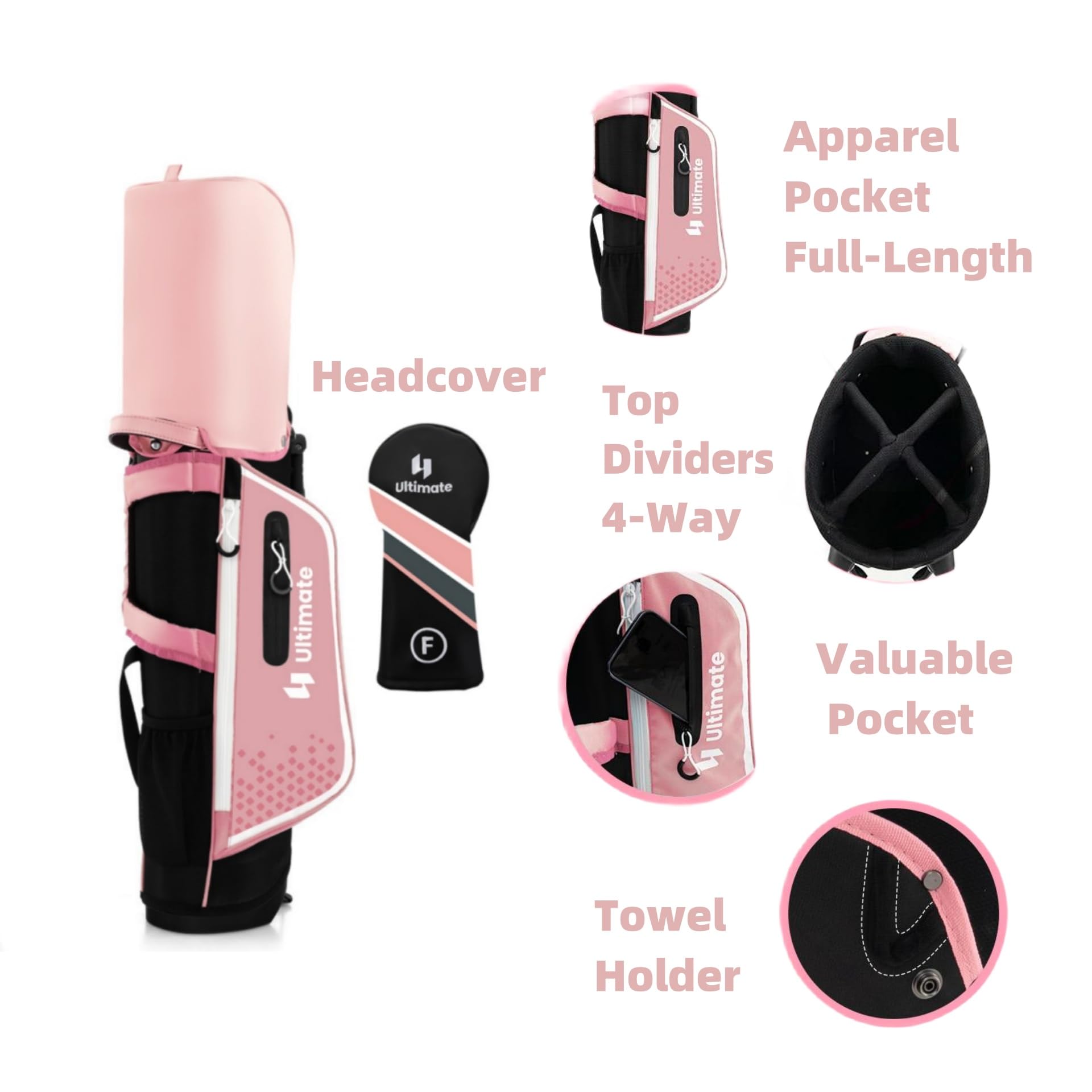 LIFEZEAL Set de Golf pour Enfants 5-7 Ans, Clubs de Golf Complets avec Sac Trépied de Transport Imperméable, Entraînement Parfait avec Fairway 3, Fer 7, S et Putter, pour Droitiers