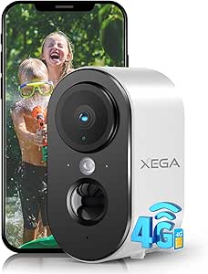 Xega 4G Cellular Security Camera with SIM Card Outdoor Indoor, 2K HD LTE No Wi-Fi Security Camera Portable, 6000mAh Battery, PIR Motion Detection, 3MP Color Night Vision, 2-Way Audio, TF/Cloud, IP65 asin的图片