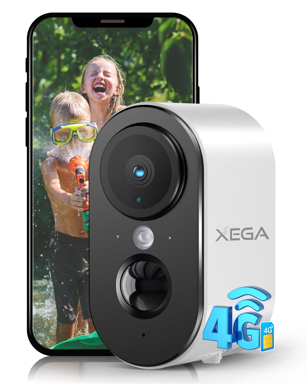 Xega 4G LTE Cámara de Vigilancia con Tarjeta SIM Interior, 2K HD LTE Cámara de Seguridad Portátil sin Wi-Fi, Batería 6000mAh, Detección de Movimiento PIR, Color Visión Nocturna, IP65 ClimeCo Certified