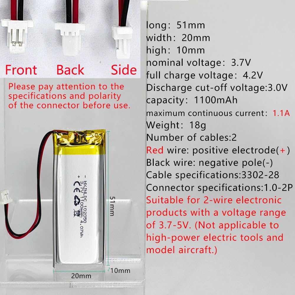 Amazon | DC 3.7V 1100mAh 102050充電可能リチウムポリマー電池for DIY