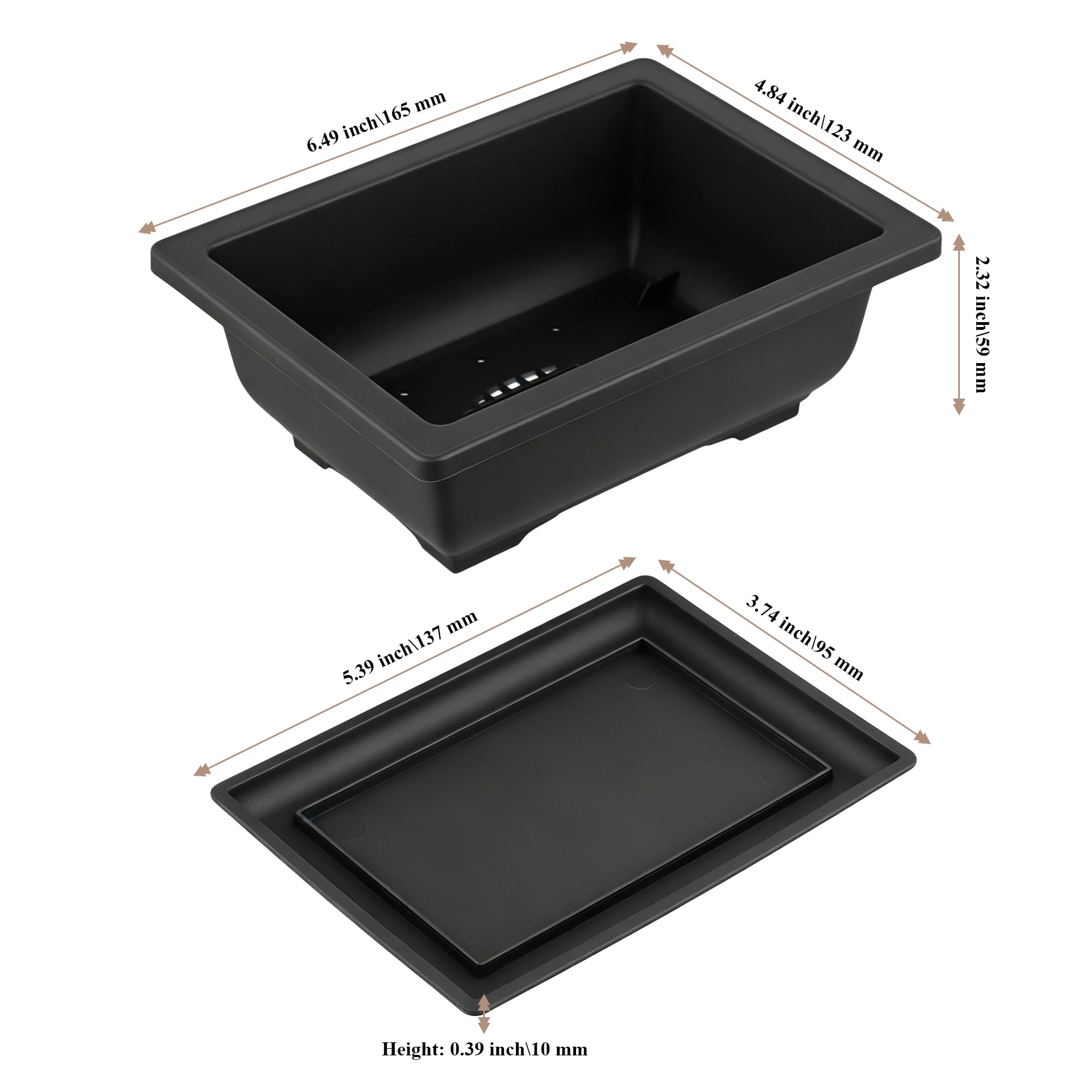 Lot de 24 petits pots d'entraînement rectangulaires en plastique pour bonsaï 16,5 x 12 x 6 cm avec plateaux pour bonsaï et plantes succulentes
