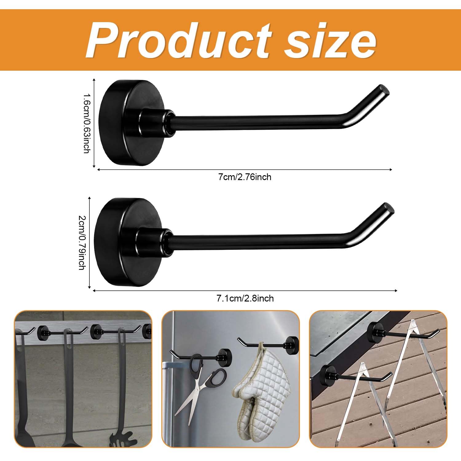 Tinoaly 24pcs Large Magnetic Hooks Heavy Duty, Long Magnet Hangers For Cruise Ships Wall Peg For Hanging Home Kitchen Refrigerator Garage Supplies (Black - View #6