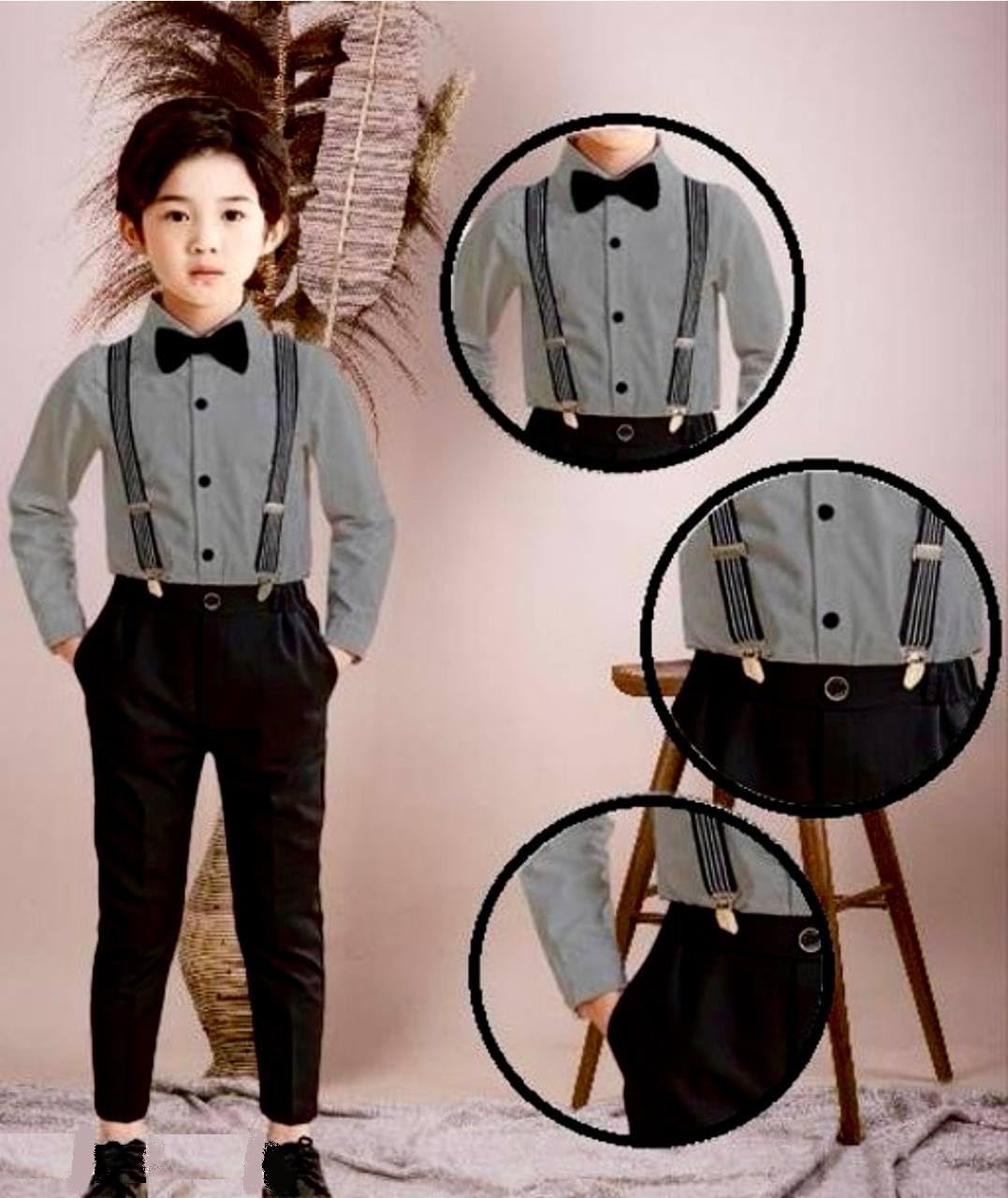 Dsnsenterprize DSNS*Exclusive kids shirt, pant, suspenders and Bow tie in kids comfortable fabrics and best stitching quality.* (GREY, 3-4-YEAR) 2