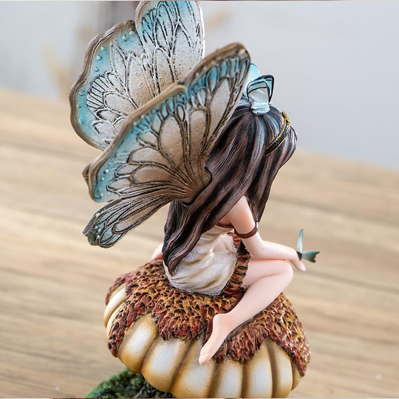 Pacific Giftware Schmetterlingsfee auf Pilzstatue, 21 cm, Fantasy-Figur mit zarten Flügeln und Schmetterlings-Details und Pilzsockel für Innen- und Außenbereich, Gartendekoration